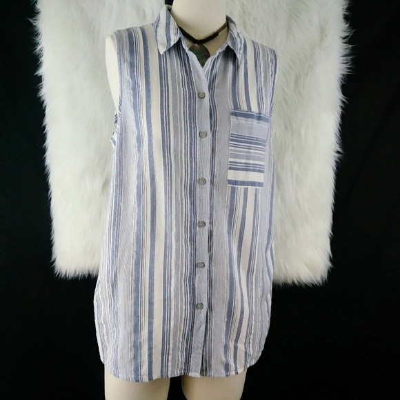 Faded Glory Tops - Faded Glory Blue Button Down Sleeveless Top